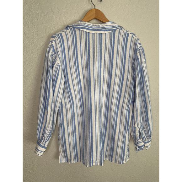 CAbi Pacific Blue Striped Linen Tunic Top Style 5894 Small Coastal Preppy - Picture 7 of 7
